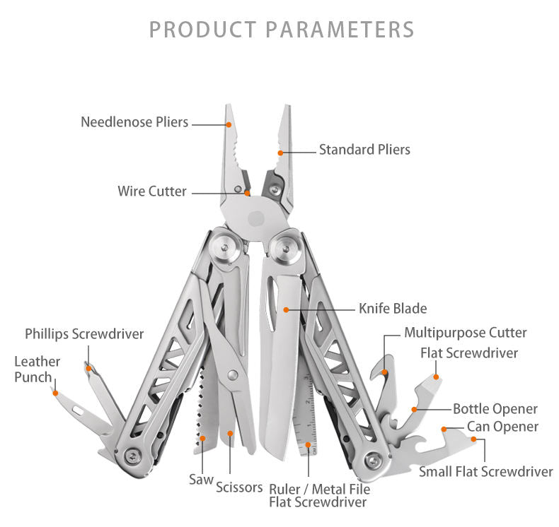 Foldable Multitool Pliers with Scissors and Screwdriver Stainless Steel Multi Tool Pliers with Replaceable Wire Cutters and Saw