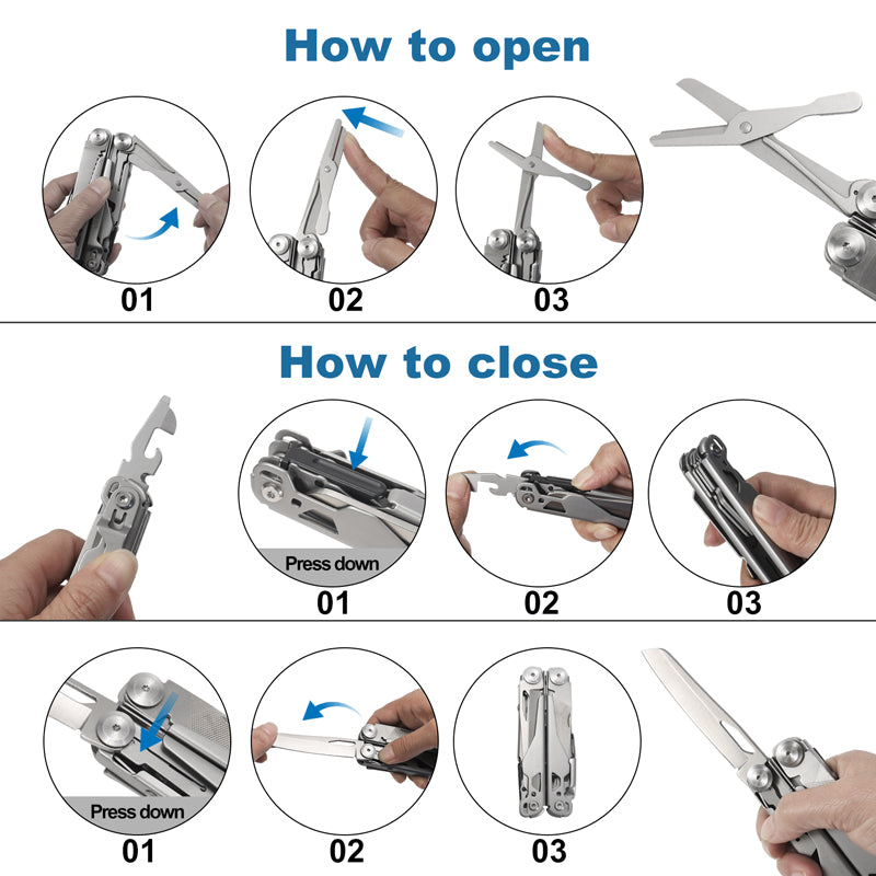 18 in 1 Silvery Outdoor Multitool Pliers Stainless Steel Folding Full Locking Combination Camping Multitool Pliers With Bits Driver