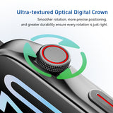 Ultra-textured optical digital crown with text on durability and precision
