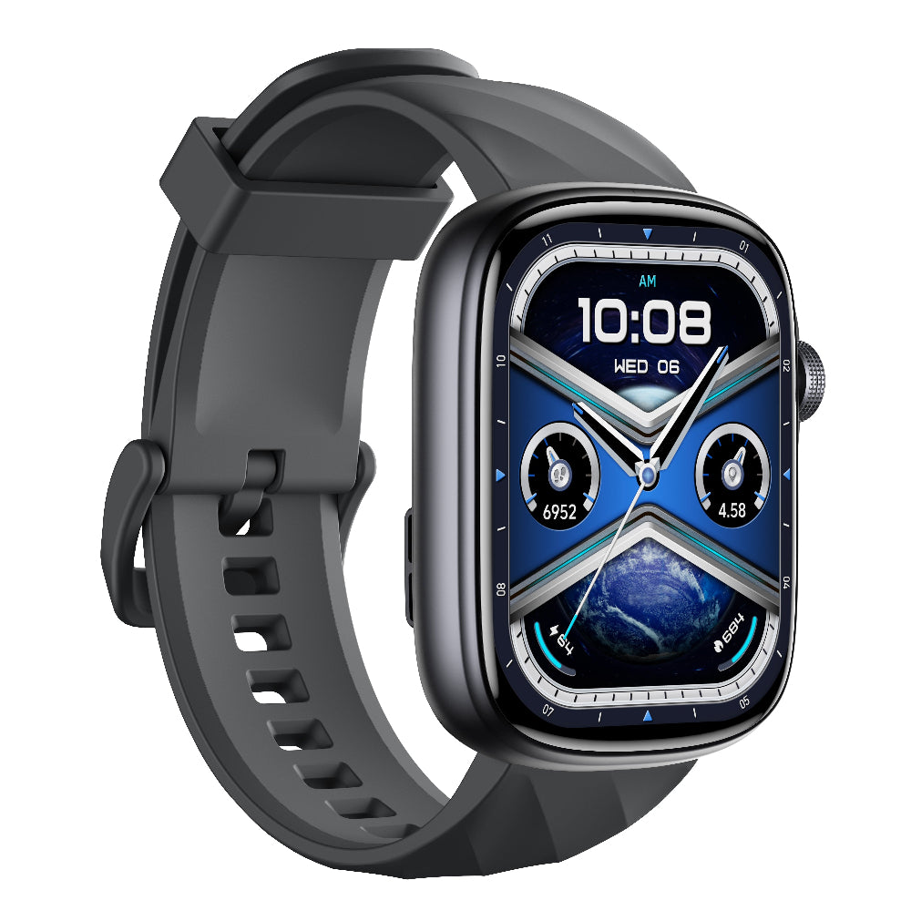 Smartwatch with a dark gray band on a white background