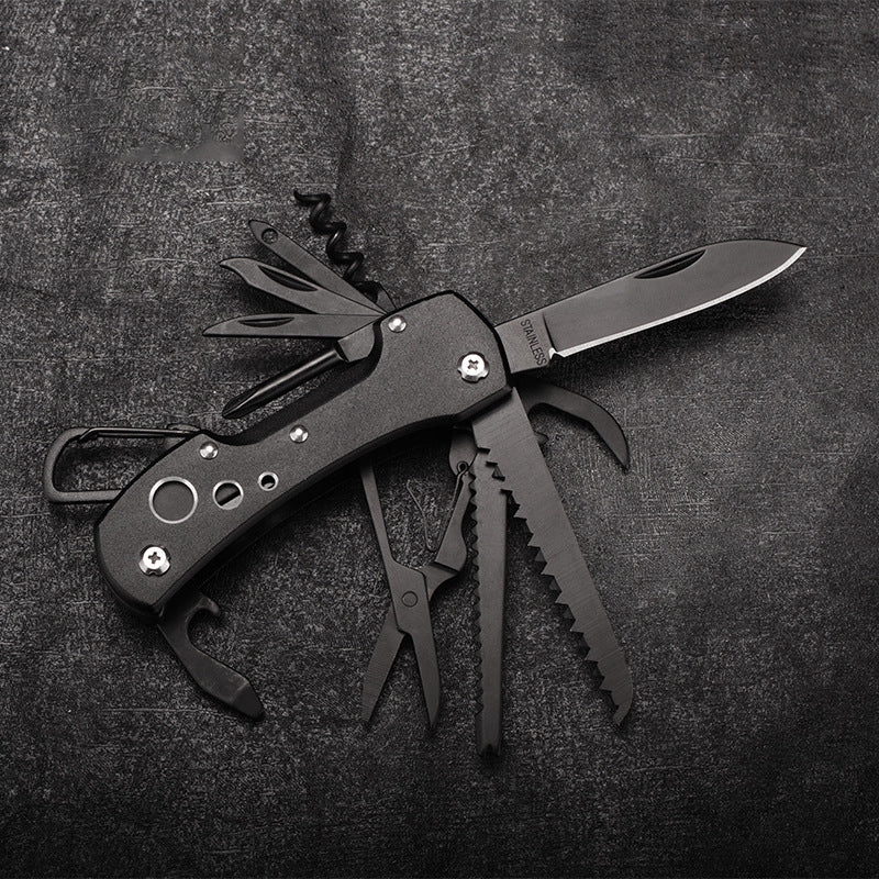 15 Function All in One Mysterious Black Folding Multi Function Pocket Knife