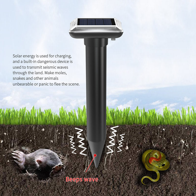 Mole Repellent Solar Powered Gopher Repellent Ultrasonic Solar Powered Sonic Mole Deterrent Stakes, Snake Groundhog Repellent for Yard, Garden, Lawn
