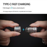Two hands holding Type-C charging cables with text about fast charging capabilities.