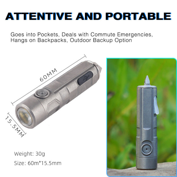 Tri Color Titanium Alloy LED Flashlight Pocket EDC Rechargeable Small ...