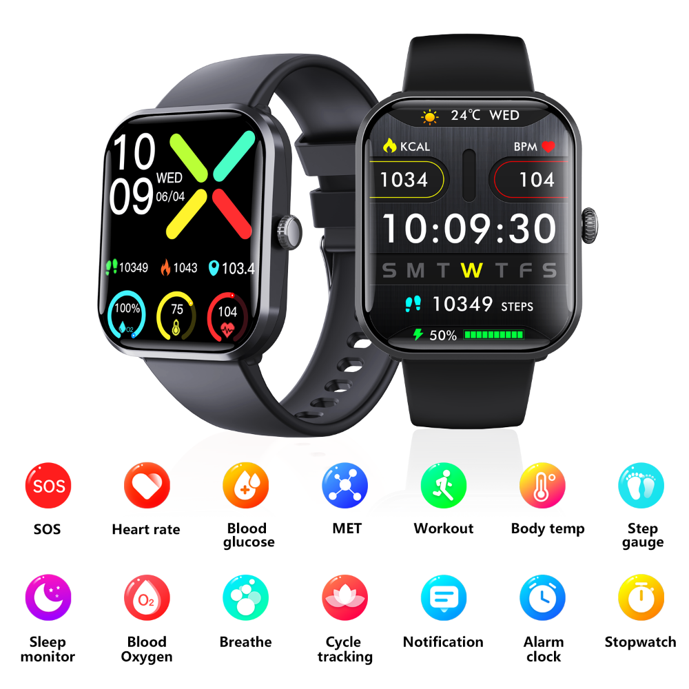 Blood Sugar Glucose Monitor Smart Watch for Diabetics SOS Emergency Al Wautton Outdoor Gear