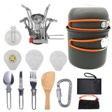 Outdoor Camping Cookware Backpacking Bowl Pot+ Mini Canister Stove Burner Foldable