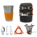 Package includes: 1 x Mini Stove  1 x Pot (small)  1 x Pot (large)  3 x Stainless Steel Tableware ( 1 x Spoon, 1 x Fork, 1 x Knife)  1 x Tank Bracket  1 x Stainless Steel Cup (16oz)  1 x Cup Protector