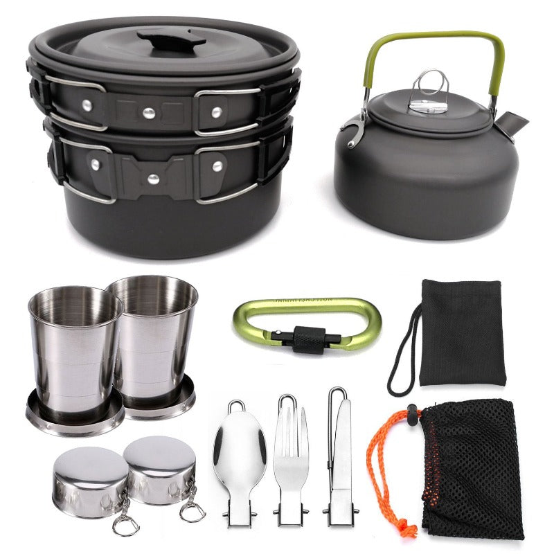 Green Outdoor camping Cooking ware Pots Pans